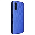 Sony Xperia 10 III, Xperia 10 III Lite Flip Läppäkotelo - Hiilikuitu - Sininen