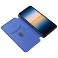 Sony Xperia 10 III, Xperia 10 III Lite Flip Läppäkotelo - Hiilikuitu - Sininen