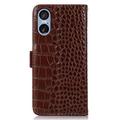 Sony Xperia 5 VI Crocodile Lompakkomallinen Nahkakotelo kanssa RFID - Ruskea