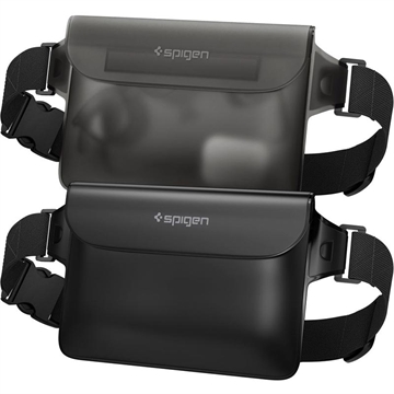 Spigen A620 Vedenpitävä Vyölaukku Säädettävällä Hihnalla - 2 Kpl. - Musta / läpikuultava musta
