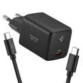 Spigen EE451EU Essential 45W GaN Pro USB-C-seinälaturi 100W:n USB-C-kaapelilla - musta