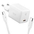 Spigen EE451EU Essential 45W GaN Pro USB-C-seinälaturi 100W:n USB-C-kaapelilla - valkoinen