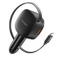 Spigen EV603BT Essential -autolaturi 60W, sisäänvedettävä USB-C-kaapeli, USB-C/USB-A-portit – musta