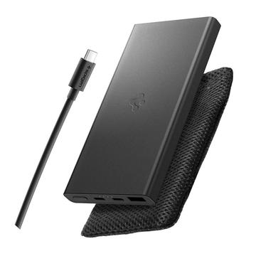 Spigen Essential EA2210 Varavirtalähde 10000mAh, jossa on 2x USB-C- ja USB-A-portit - musta