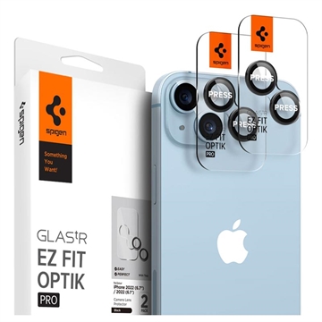 Spigen Glas.tR Ez Fit Optik Pro iPhone 14/14 Plus/15/15 Plus Kameralinssin Panssarilasi - 9H - Musta