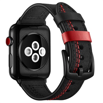 Apple Watch Series Ultra 2/Ultra/9/8/SE (2022)/7/SE/6/5/4/3/2/1 Stitched Nahkaranneke - 49mm/45mm/44mm/42mm - Musta