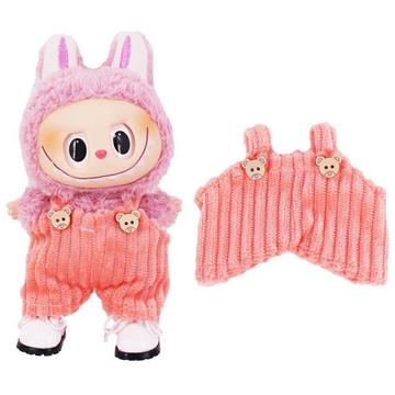 Raidallinen karhun lappuhaalari Labubu Mini figuurille 17cm - vaaleanpunainen