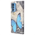 Style Series Motorola Edge 20 Pro Lompakkokotelo - Sininen Perhoset