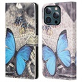 Style Series iPhone 13 Pro Max Lompakkokotelo - Sininen Perhoset