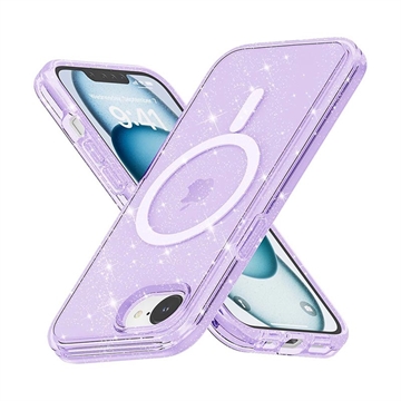 iPhone 16e Stylish Glitter Series Hybridikotelo - MagSafe-yhteensopiva - Violetti