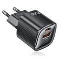 TOOCKI TC2220A2 Mini GaN -seinälaturi 20W - USB-C/USB-A - musta
