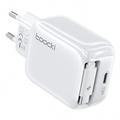 TOOCKI TC55302 30W:n GaN-laturi, jossa on sisäänvedettävä USB-C-johto - valkoinen