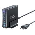 TOOCKI TCT240-33 6-porttinen GaN-pöytälaturi näytöllä - 240W - musta