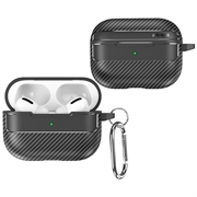 AirPods Pro 3 Harjattu TPU Kotelo Karabiinilla - Hiilikuitu - Musta