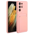 Samsung Galaxy S23 Ultra 5G TPU Suojakuori Korttitelineellä - Vaaleanpunainen