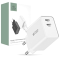 Tech-Protect C35W 2-Porttinen Verkkolaturi - 2xUSB-C - Valkoinen