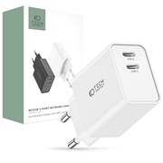 Tech-Protect C35W 2-Porttinen Verkkolaturi - 2xUSB-C - Valkoinen