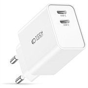 Tech-Protect C35W 2-Porttinen Verkkolaturi - 2xUSB-C - Valkoinen