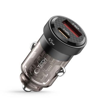 Tech-Protect CC45W kaksiliitäntäinen autolaturi - 45W, USB-C, USB-A - musta