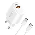 Tech-Protect NCA20 Dual-Port PD 20W/QC3.0 -laturi USB-C-kaapelilla - Valkoinen