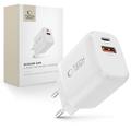Tech-Protect NCA65W-GAN 65W:n seinälaturi, USB-C PD ja USB-A QC3.0 - Valkoinen