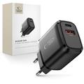 Tech-Protect NCA65W-GAN 65W:n seinälaturi, USB-C PD ja USB-A QC3.0 - musta