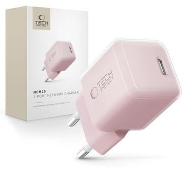Tech-Protect NCM25 25W USB-C-laturi - Power Delivery - Vauvanvaaleanpunainen väri
