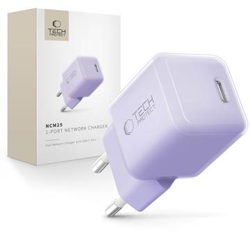 Tech-Protect NCM25 25W USB-C-laturi - Power Delivery - Vauvan violetti