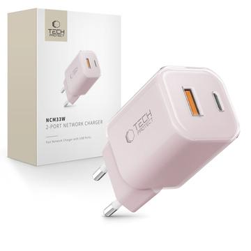 Tech-Protect NCM33W Kaksoisporttinen 30W seinälaturi - vaaleanpunainen