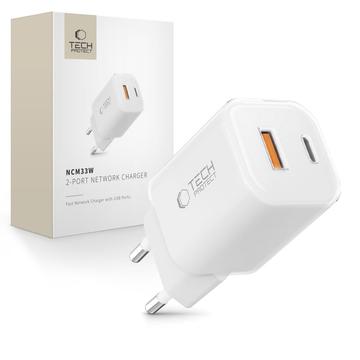 Tech-Protect NCM33W Kaksoisporttinen 30W seinälaturi - Valkoinen