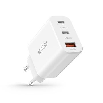 Tech-Protect Network 30W seinälaturi 2x USB-C & 1x USB-A (Avoin pakkaus - Bulkki Tyydyttävä) - Valkoinen
