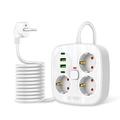 Tech-Protect PCS3X4 Jatkojohto - 3 verkkopistorasiaa, 2 USB-A ja 2 USB-C-porttia, 2m kaapeli - valkoinen