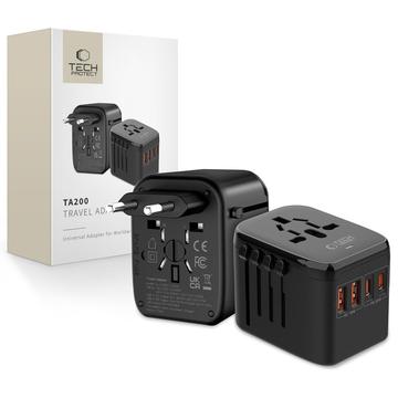 Tech-Protect TA200 Universal Travel Adapter - EU, UK, US, AU - musta
