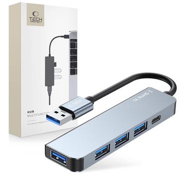 Tech-Protect V0 5-in-1 USB-A-keskitin - 3xUSB 2.0, USB 3.0, USB-C PD - Harmaa