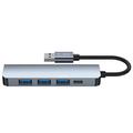 Tech-Protect V0 5-in-1 USB-A-keskitin - 3xUSB 2.0, USB 3.0, USB-C PD - Harmaa