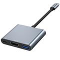 Tech-Protect V1 3-in-1 USB-C-moniporttikeskitin - USB-A / USB-C / HDMI - harmaa