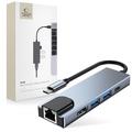 Tech-Protect V3 5-in-1 USB-C-keskitin - HDMI, Gigabit-LAN, USB 3.0/2.0, 100W USB-C - harmaa