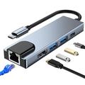 Tech-Protect V3 5-in-1 USB-C-keskitin - HDMI, Gigabit-LAN, USB 3.0/2.0, 100W USB-C - harmaa