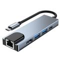 Tech-Protect V3 5-in-1 USB-C-keskitin - HDMI, Gigabit-LAN, USB 3.0/2.0, 100W USB-C - harmaa