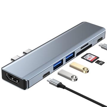 Tech-Protect V5 7-in-1 moniliitäntäinen USB-C-keskussovitin - harmaa