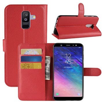 Samsung Galaxy A6+ (2018) Kuvioitu Lompakkokotelo - Punainen