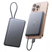 Torras Mini Slim PD Powerbank sisäänrakennetulla USB-C-kaapelilla - 10000mAh - harmaa