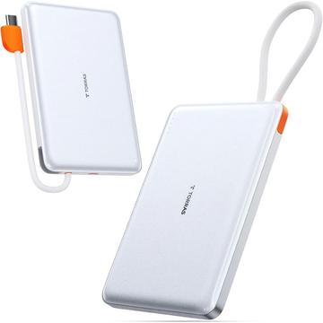 Torras Mini Slim PD Powebank sisäänrakennetulla USB-C-kaapelilla - 10000mAh - Valkoinen