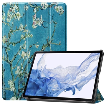 Samsung Galaxy Tab S9 Tri-Fold Sarjan Smart Lompakkokotelo - Valkoinen Kukat