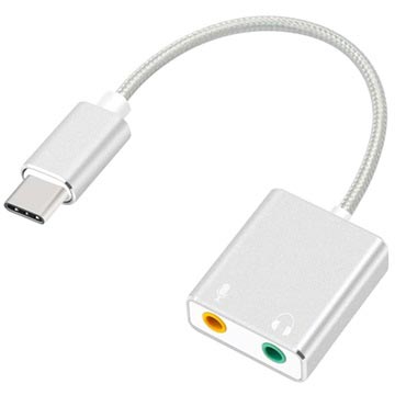 USB-C / AUX Kuuloke & Mikrofoni Audio Adapteri - Hopea