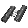 USB-C / 3.5 mm:n Äänisovitin Virtalähteellä 27W - Musta