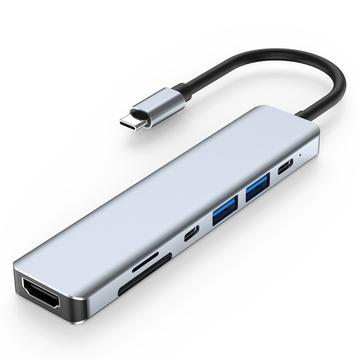 USB-C 7-in-1 -keskitin - HDMI/USB-A/USB-C PD/SD/Micro SD - Harmaa