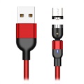 USB2.0 / MicroUSB Rotatable Magnetic Charging Cable 2m - Punainen