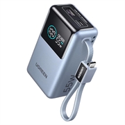 Ugreen Nexode Pro 10000mAh -varavirtalähde, PD/QC - 55W, USB-C-kaapeli - harmaa