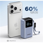 Ugreen Nexode Pro 10000mAh -varavirtalähde, PD/QC - 55W, USB-C-kaapeli - harmaa